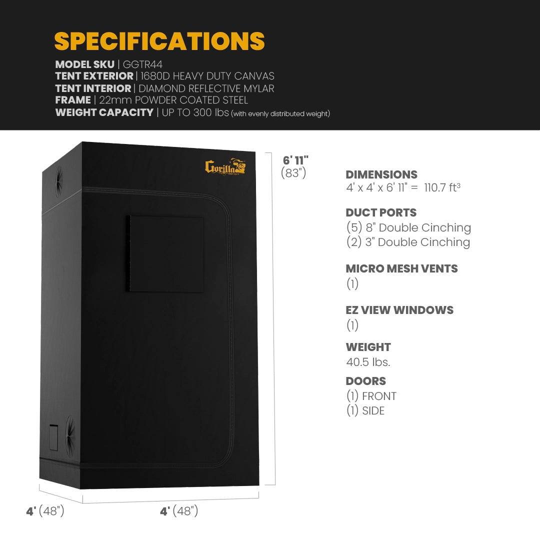 4x4 All New Grow Tent Kit - Super Flow with X2 V2